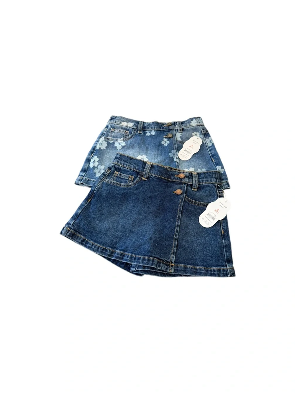 wonder nation Dark Blue Denim Skorts Duo - Solid & Floral